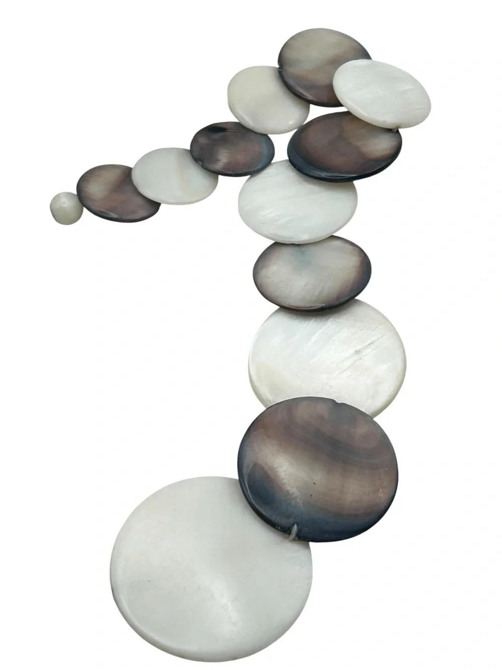 Mother of Pearl Shell Disc Statement Necklace, Pierced Earring Set White Brown